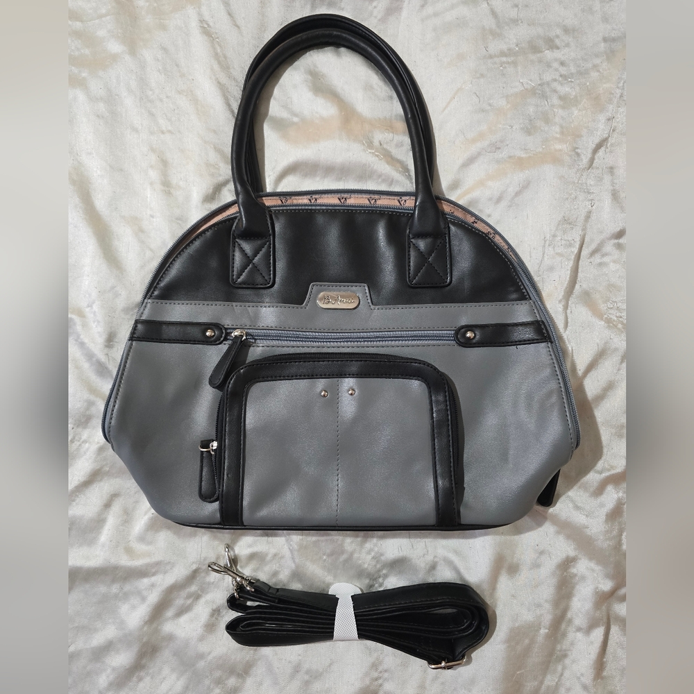 NWOT B. Amici Vivienne Black & Gray RFID Dome Satchel Crossbody Bag Purse